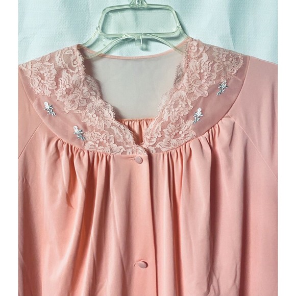 Vintage Shadowline Two Piece Gown and Button Up Robe Set Lace & Embroidery Small - Picture 10 of 14